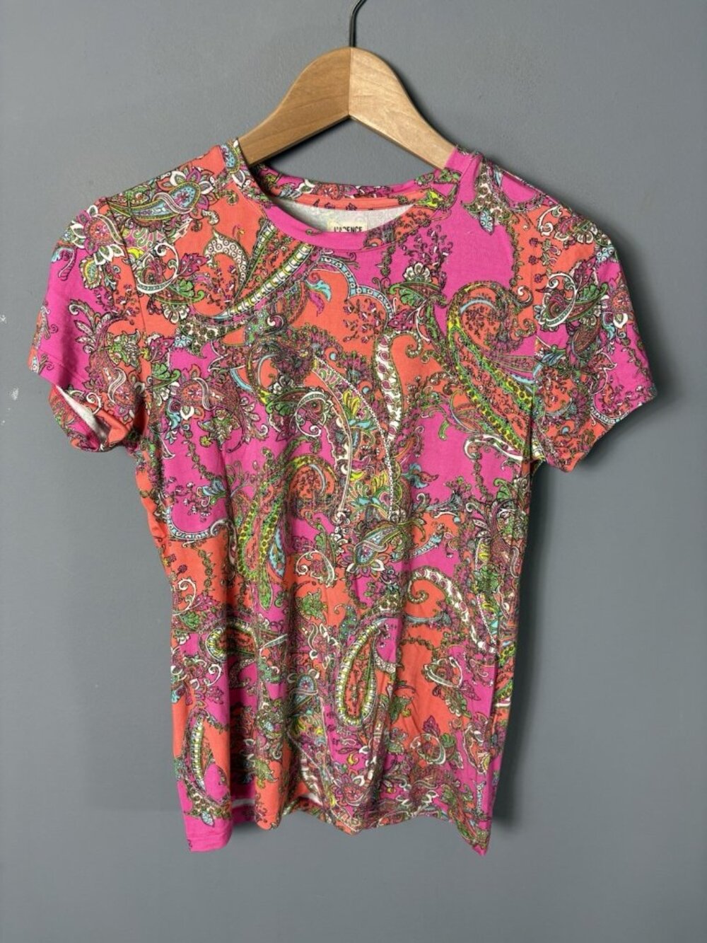 L'AGENCE Womens M Ressi Tee Top Rhodamine Pop Paisley Print Pink Orange